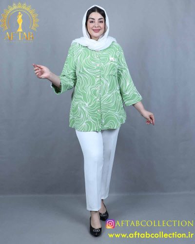 شومیز یقه دیپلمات طرحدار سایزبزرگ