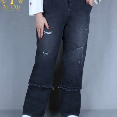 شلوار جین واید زیپدار سایزبزرگ