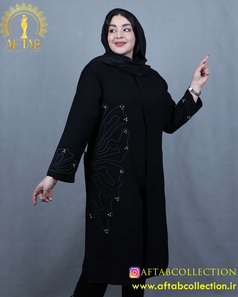 مانتو مجلسی گلدوزی سایزبزرگ مشکی