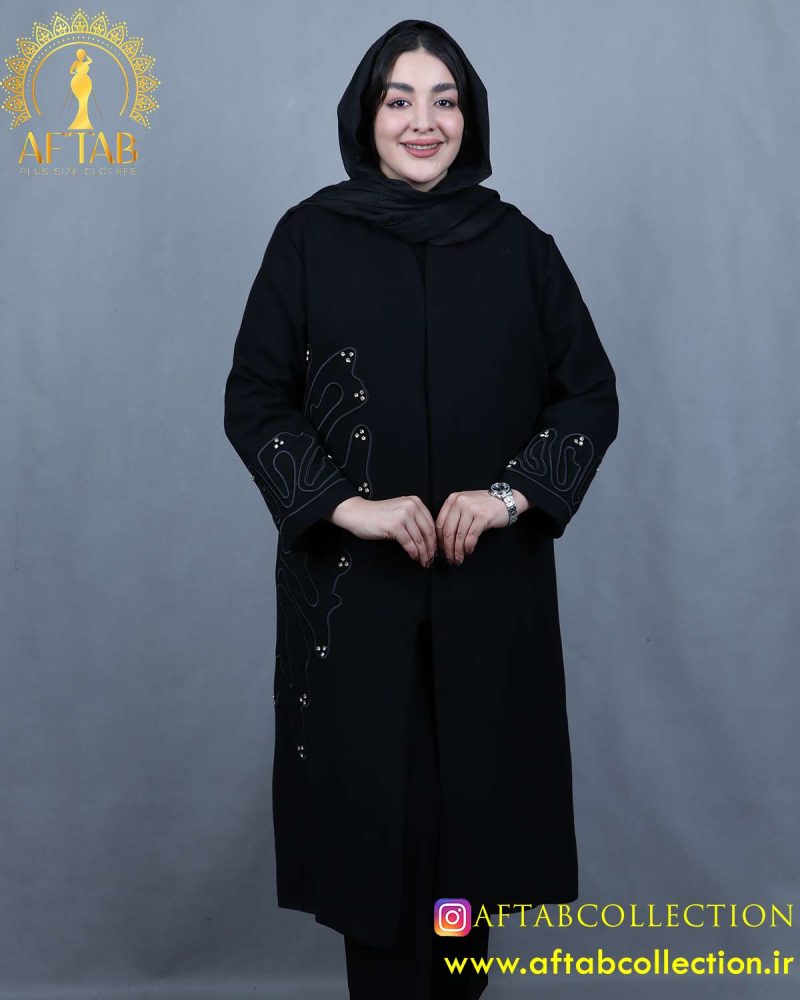 مانتو مجلسی گلدوزی سایزبزرگ نما جلو