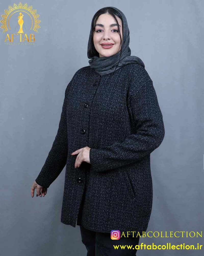 کت بافت طرحدار سایزبزرگ طوسی تیره