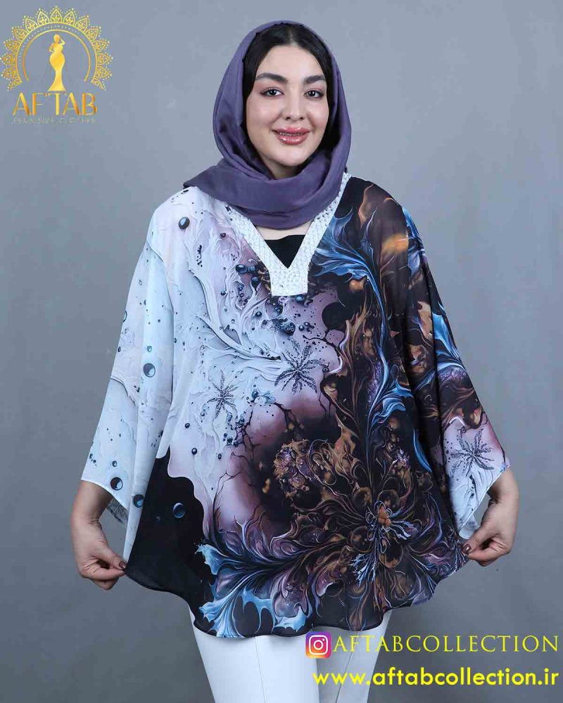 شومیز حریر طرحدار یقه مروارید سایزبزرگ 6232 - Image 10