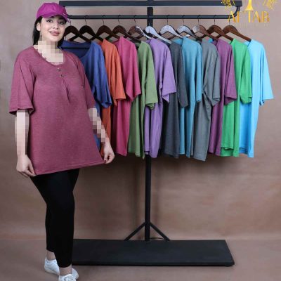 تیشرت راحتی دو دکمه سایزبزرگ