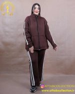 ست سوییشرت و شلوار دو خط سایزبزرگ قهوه ای