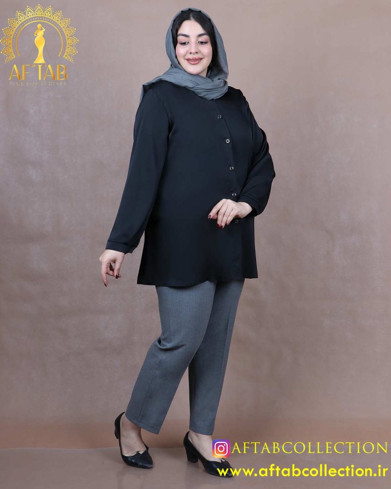 شومیز ساتن جلو دکمه سایزبزرگ