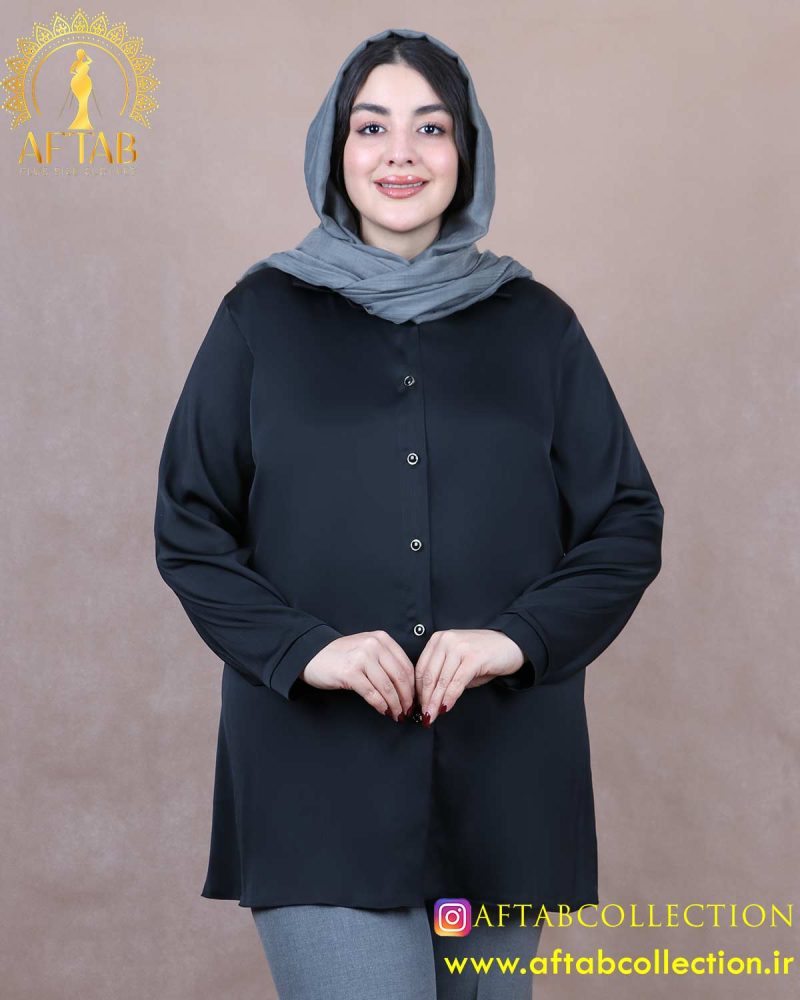 شومیز ساتن جلو دکمه سایزبزرگ