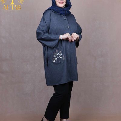 مانتو گلدوزی ملانژ فری سایز سایزبزرگ