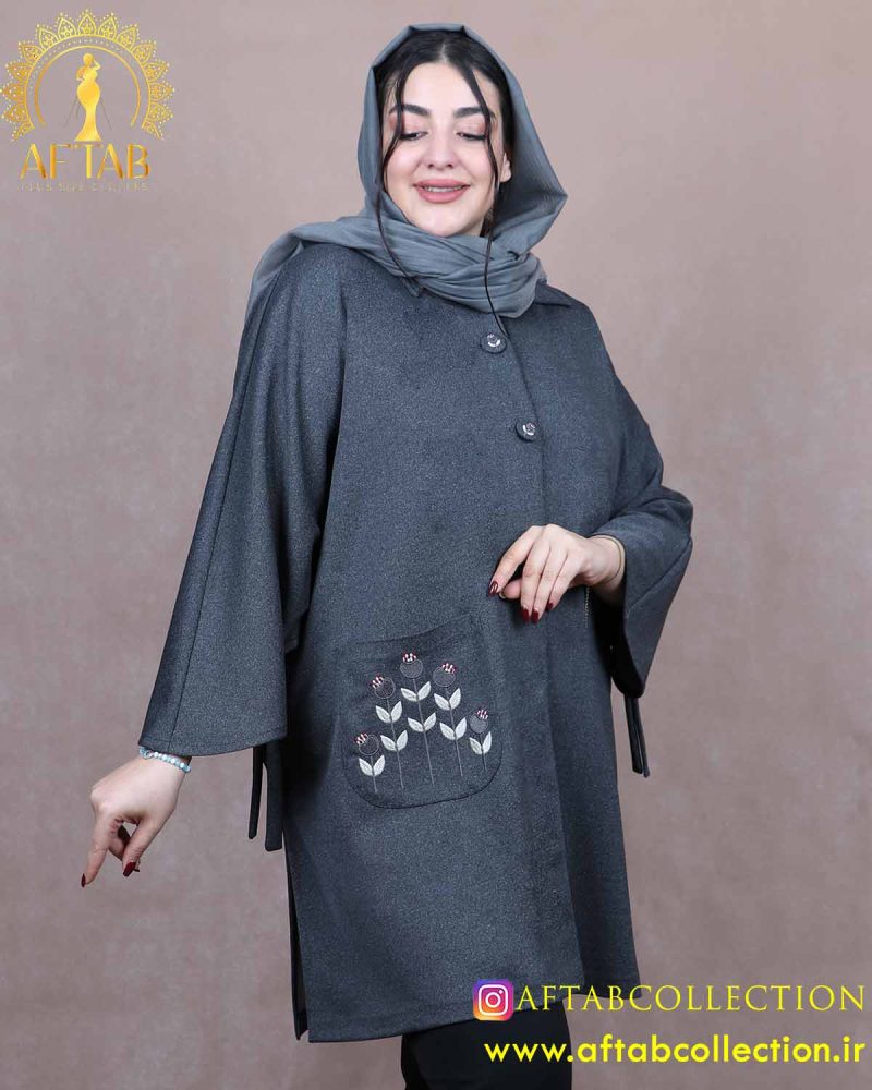 مانتو گلدوزی ملانژ فری سایز سایزبزرگ