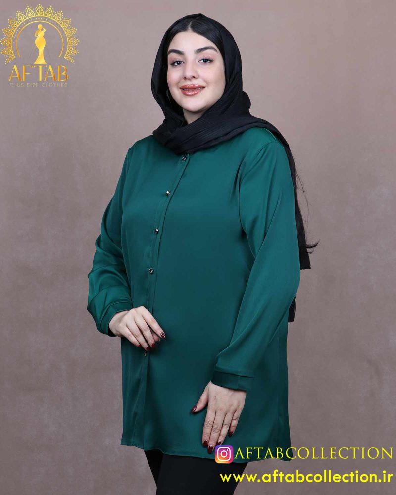 شومیز ساتن جلو دکمه سایزبزرگ