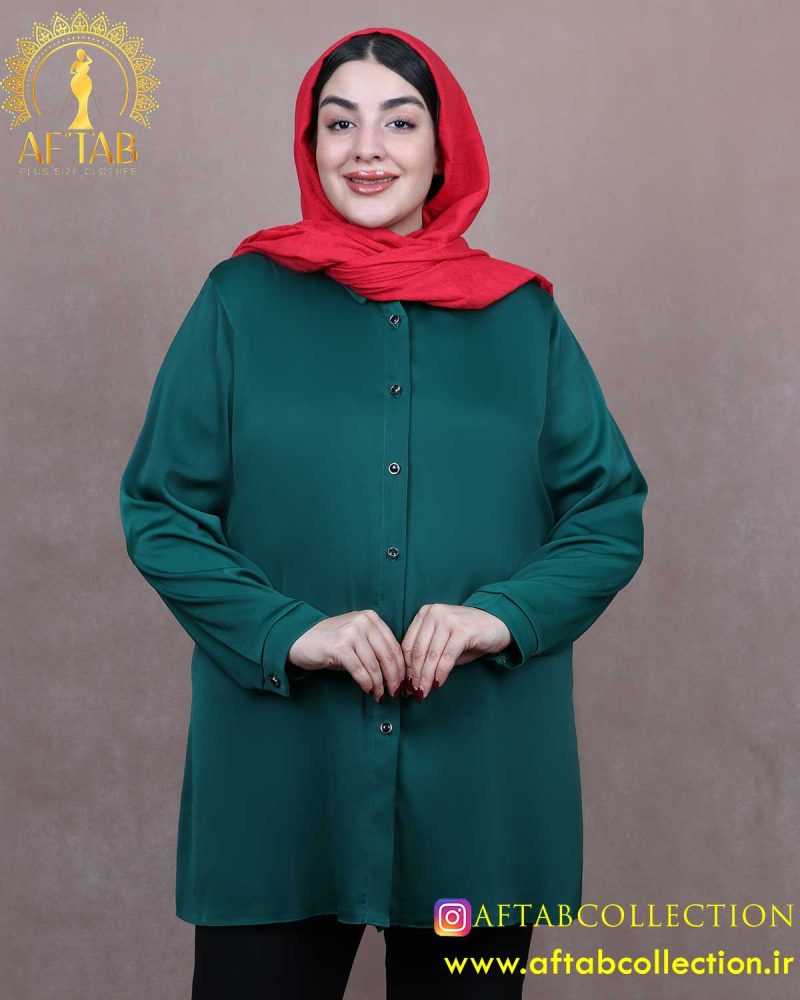 شومیز ساتن جلو دکمه سایزبزرگ