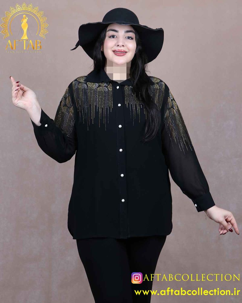 شومیز تاپ حریر نگین طلایی سایزبزرگ