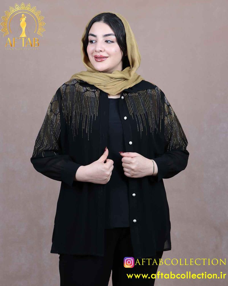 شومیز تاپ حریر نگین طلایی سایزبزرگ