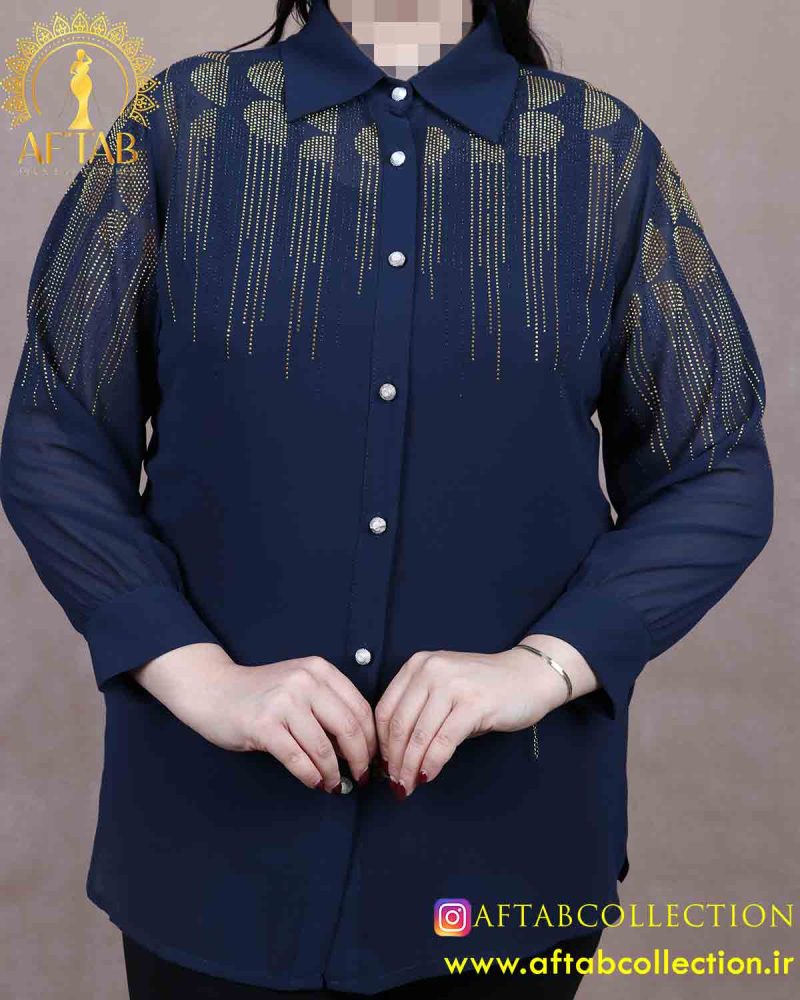 شومیز تاپ حریر نگین طلایی سایزبزرگ