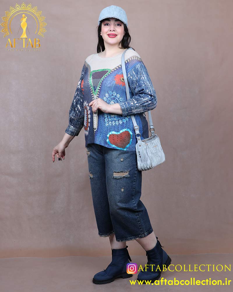 بلوز بافت آستین جین کشمیر سایزبزرگ