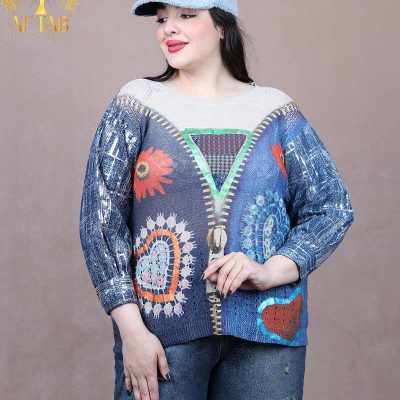 بلوز بافت آستین جین کشمیر سایزبزرگ