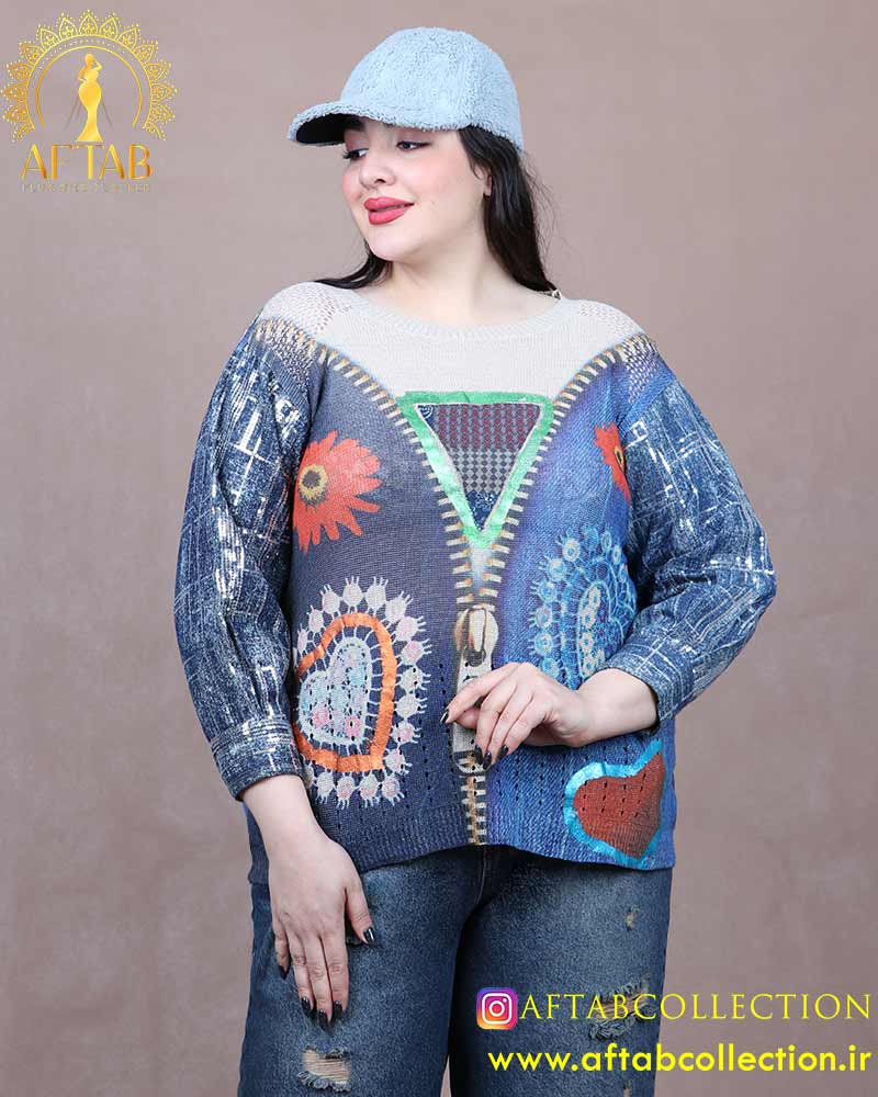بلوز بافت آستین جین کشمیر سایزبزرگ