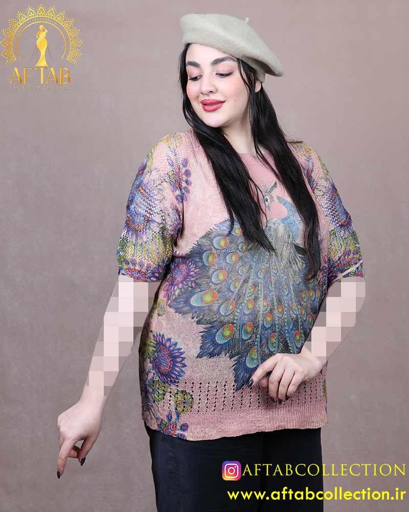 بلوز بافت کشمیر طاووسی سایزبزرگ