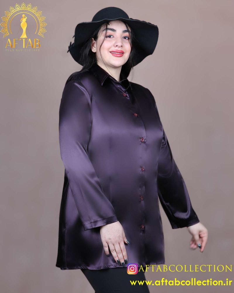 شومیز ساتن جلو دکمه رنگی سایزبزرگ