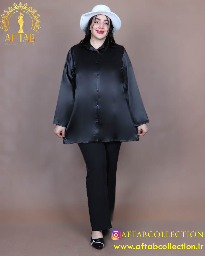 شومیز ساتن جلو دکمه رنگی سایزبزرگ