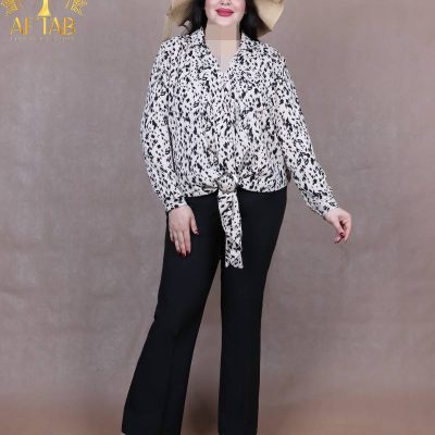 شومیز ساتن طرحدار گره حلقه سایزبزرگ