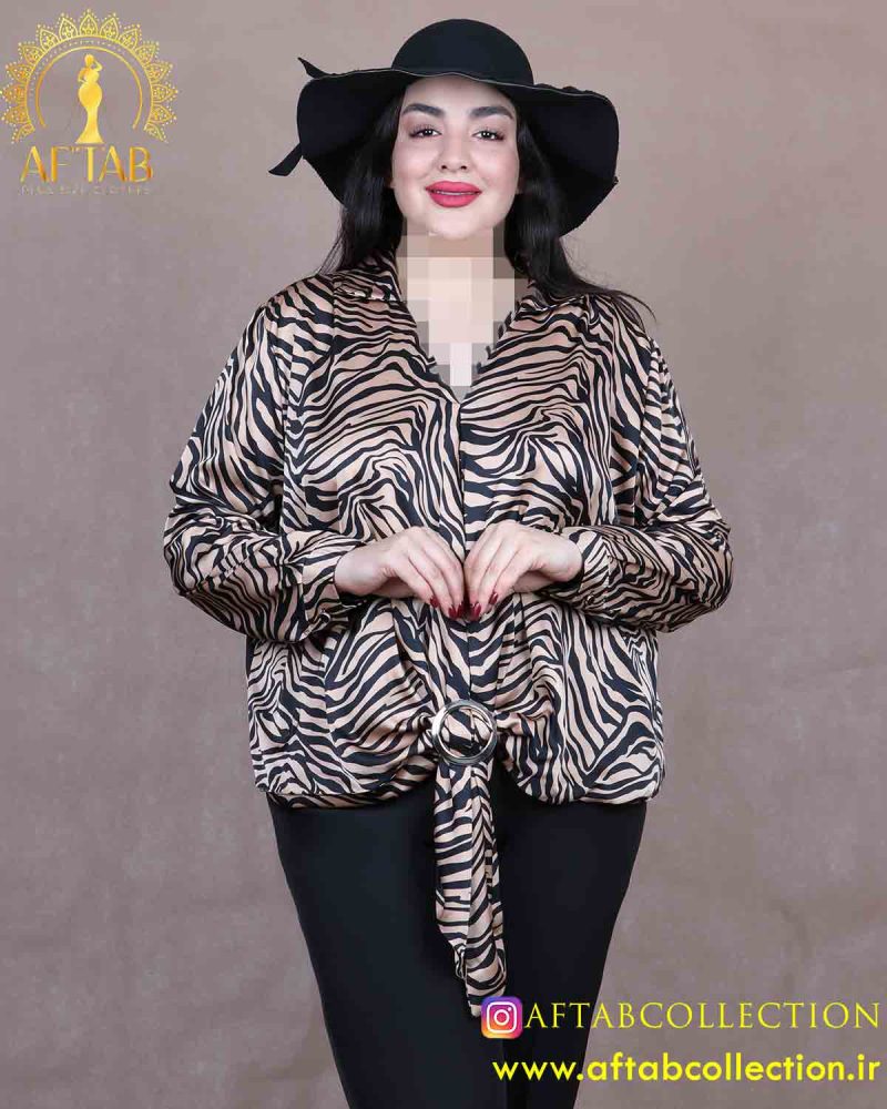 شومیز ساتن طرحدار گره حلقه سایزبزرگ