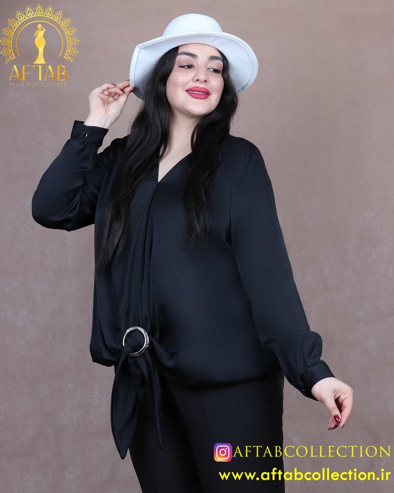 شومیز ساتن ساده گره حلقه سایزبزرگ