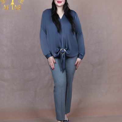 شومیز ساتن ساده گره حلقه سایزبزرگ