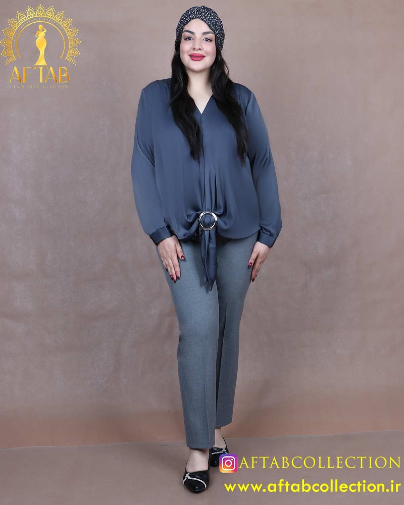 شومیز ساتن ساده گره حلقه سایزبزرگ