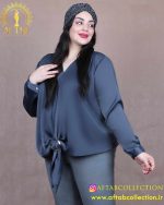 شومیز ساتن ساده گره حلقه سایزبزرگ