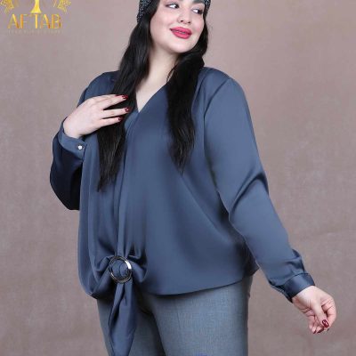 شومیز ساتن ساده گره حلقه سایزبزرگ