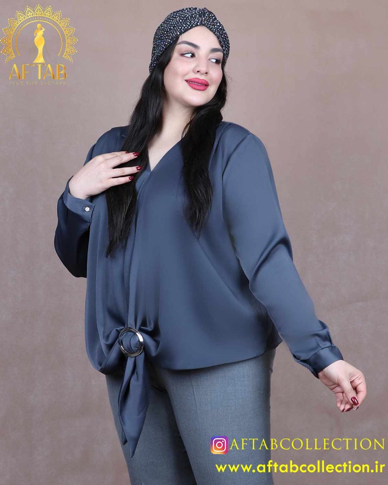 شومیز ساتن ساده گره حلقه سایزبزرگ