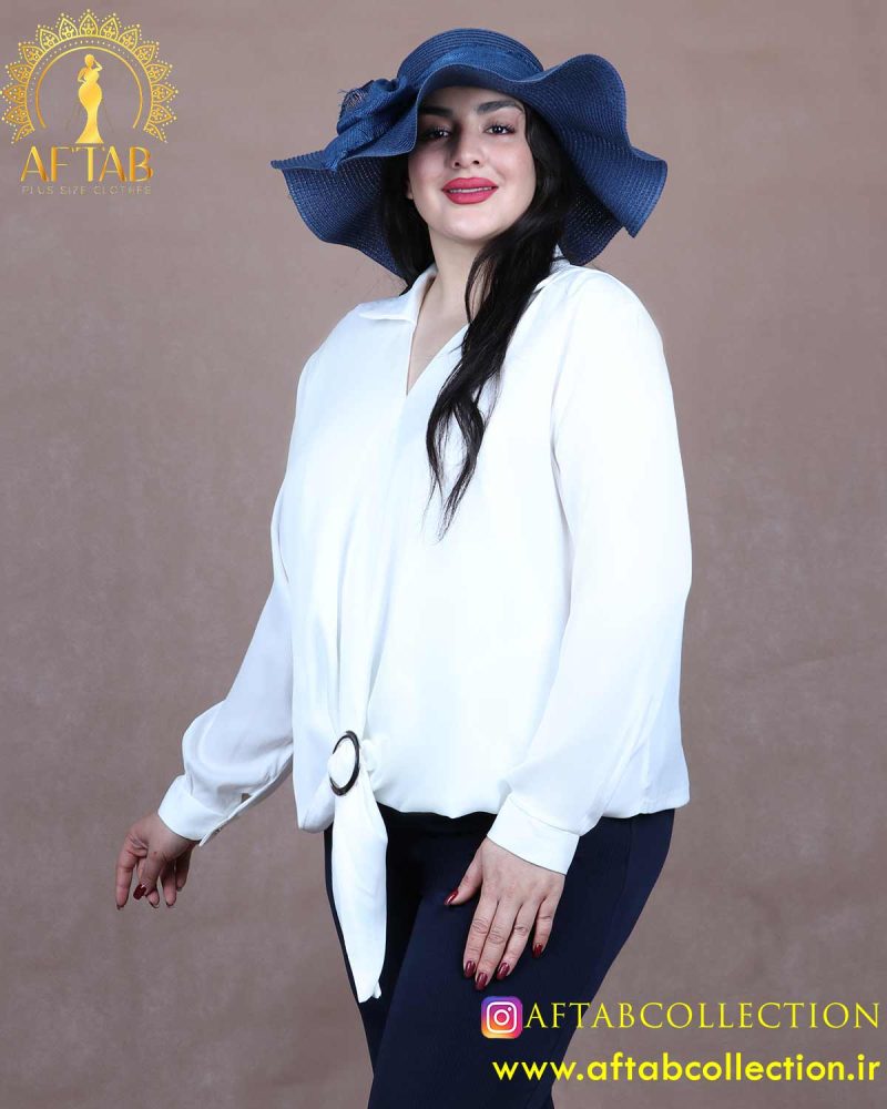 شومیز ساتن ساده گره حلقه سایزبزرگ