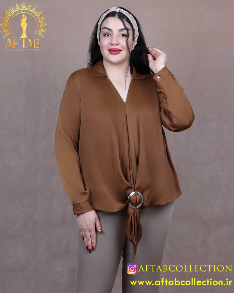 شومیز ساتن ساده گره حلقه سایزبزرگ