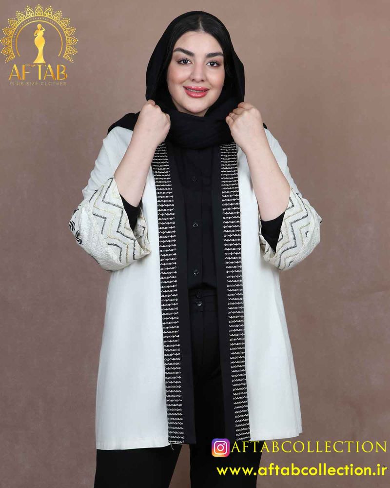 مانتو لنین سوزندوزی جلو باز سایزبزرگ