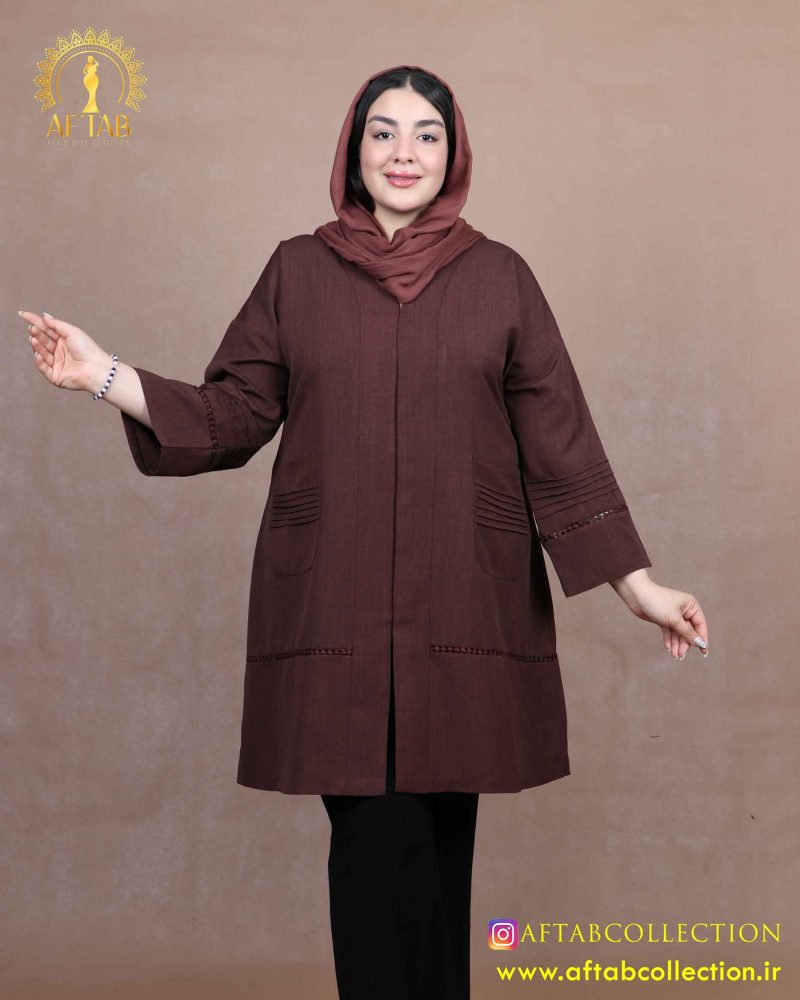 مانتو لنین ژاکارد دو جیب سایزبزرگ
