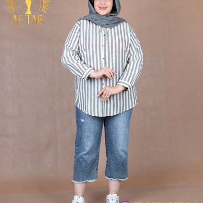 مانتو لنین راه راه یقه کوبایی سایزبزرگ