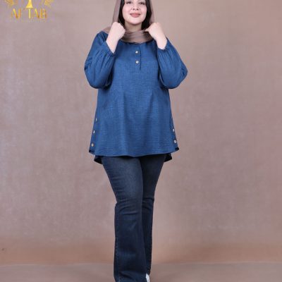 مانتو سوفیا سه دکمه سایزبزرگ آبی