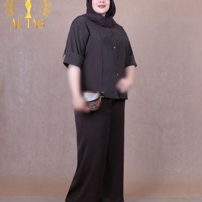 مانتو پری آستین پاکتی سایزبزرگ قهوه ای