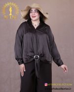 شومیز ساتن حلقه دیپلمات سایزبزرگ قهوه ای تیره