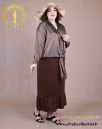 شومیز ساتن حلقه دیپلمات سایزبزرگ قهوه ای روشن