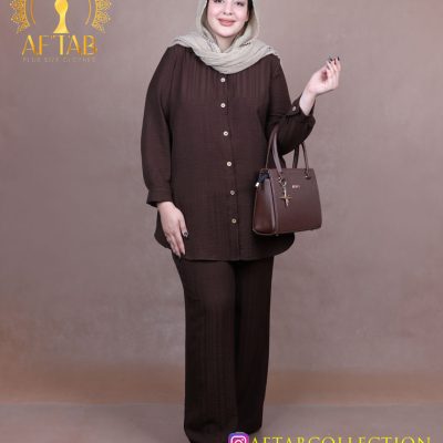 ست مانتو و شلوار سوفیا ژاکارد سایزبزرگ قهوه ای