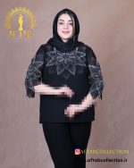 شومیز جودون آستین حریر نگین گل سایزبزرگ
