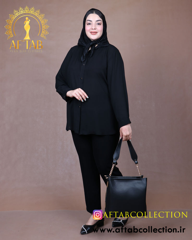 شومیز حریر ساده یقه مردانه سایزبزرگ