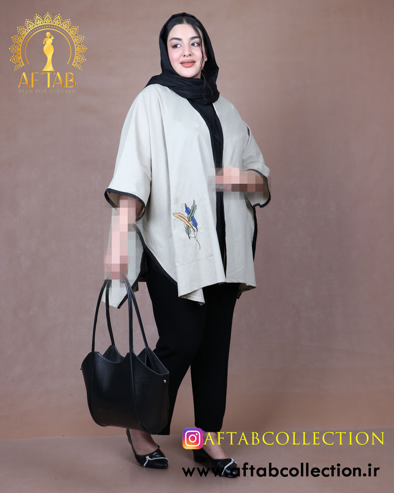 مانتو پانچ جیب گلدوزی سایزبزرگ