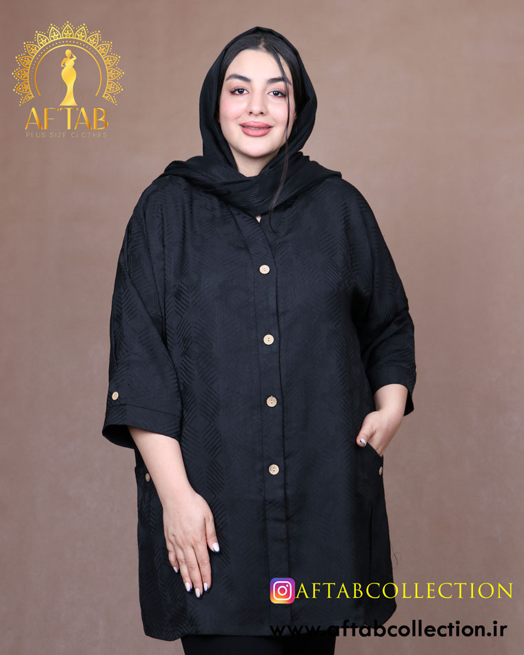 مانتو جیب پیلی سوفیا ژاکارد سایزبزرگ مشکی