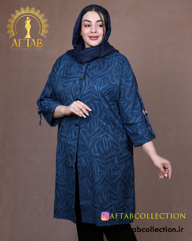 مانتو آستین رگلان سگکدار سایزبزرگ سورمه ای