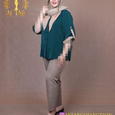 شومیز الیزا یقه خرگوشی سایزبزرگ سبز