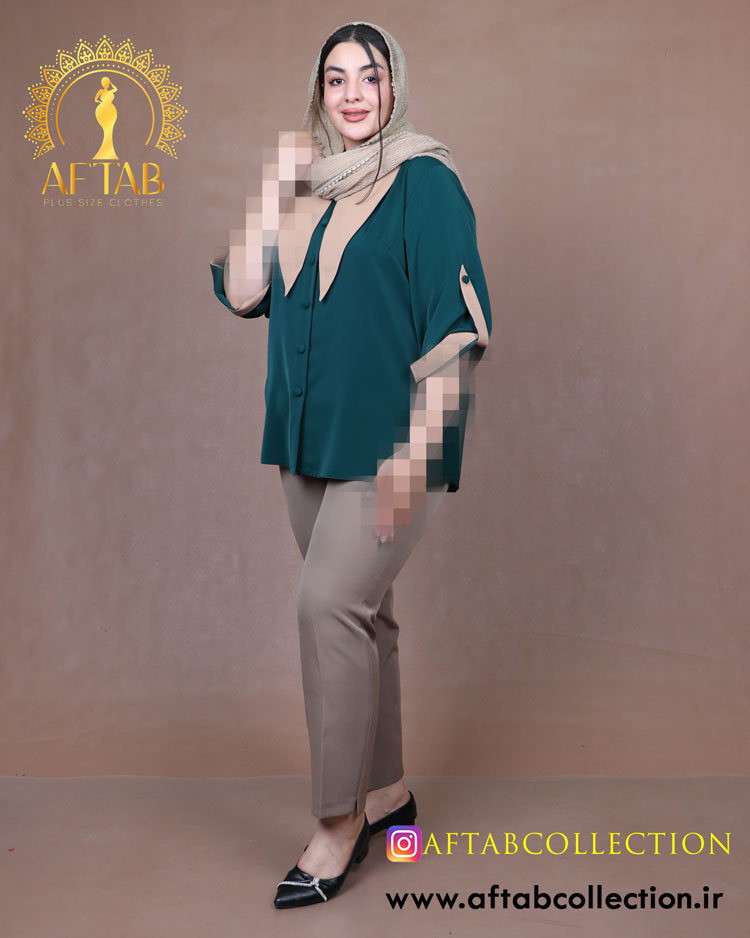 شومیز الیزا یقه خرگوشی سایزبزرگ سبز