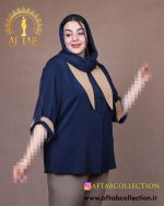 شومیز الیزا یقه خرگوشی سایزبزرگ سورمه ای