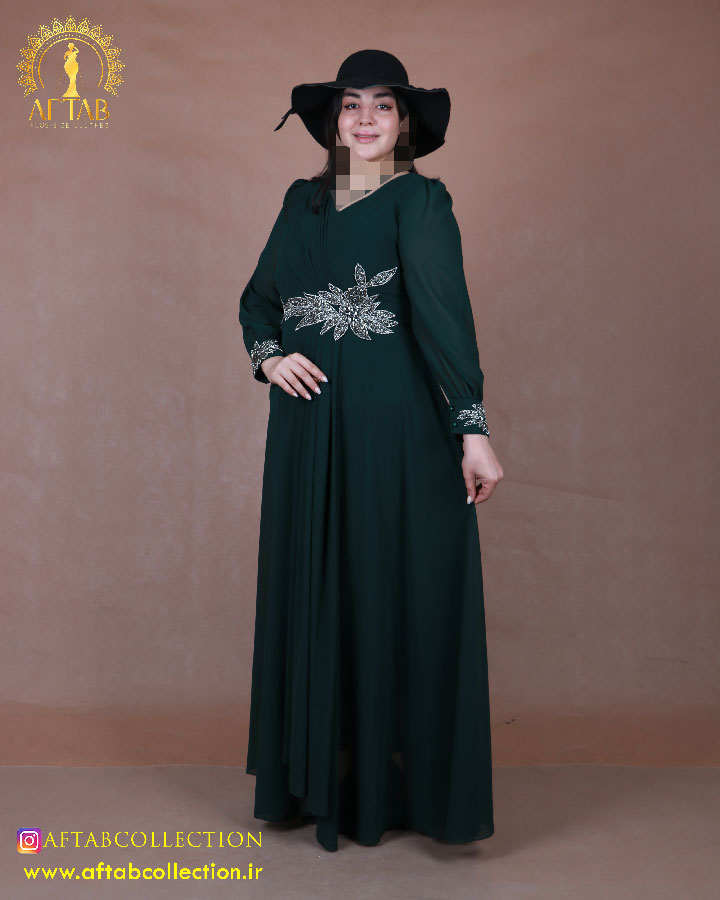 پیراهن مجلسی سنگی برگی سایزبزرگ